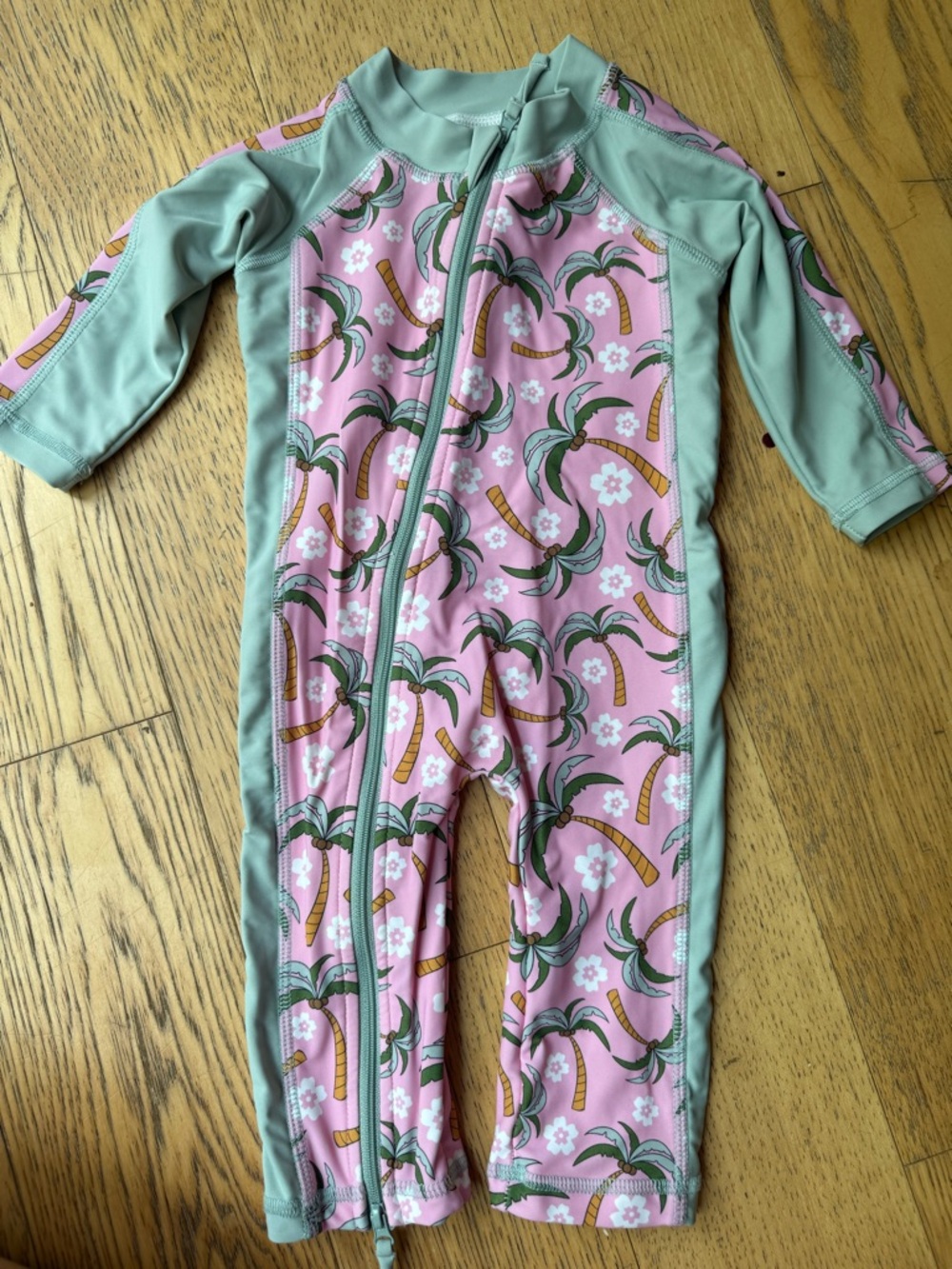 Infant Palm Tree One-Piece Rash Guard - Pink & Sage